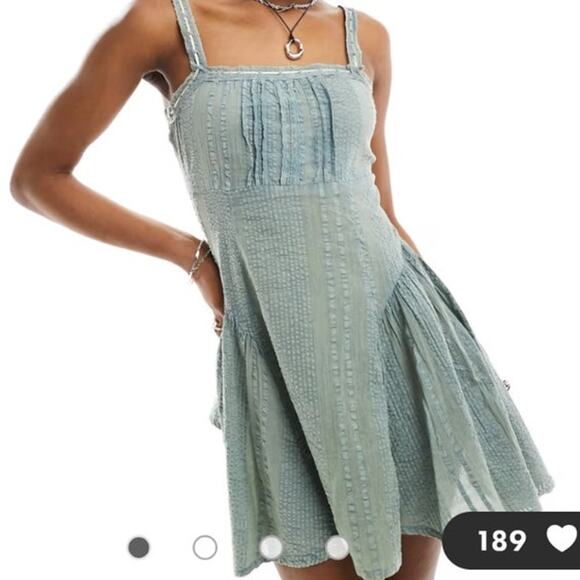 ASOS DESIGN Washed Mini Slip Sundress with Ribbon detail in Washed Green Size 6 - Picture 3 of 10